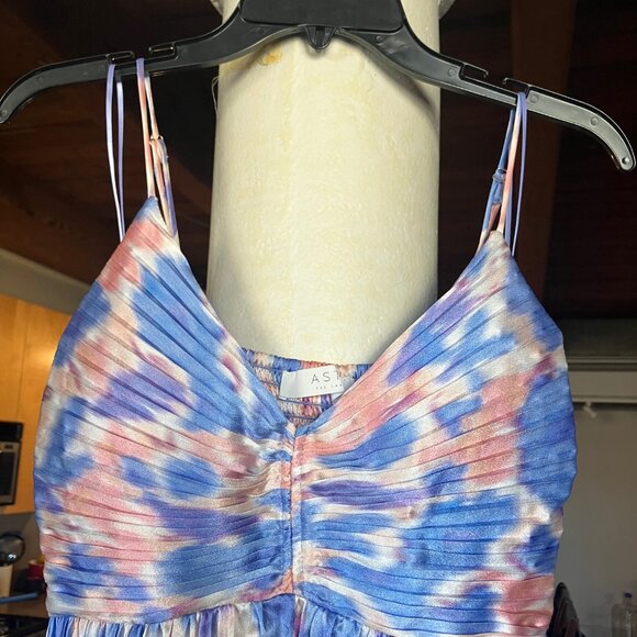 ASTR the Label "Maeve" Pleated Midi Dress Size S Blue/Pink Abstract - Picture 5 of 13